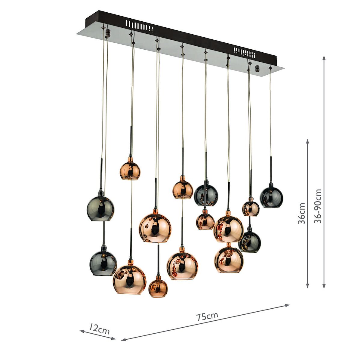 Aurelia 15lt Bar Pendant Black Chrome & Copper/Bronze GlassPolished Black Chrome - Image 2