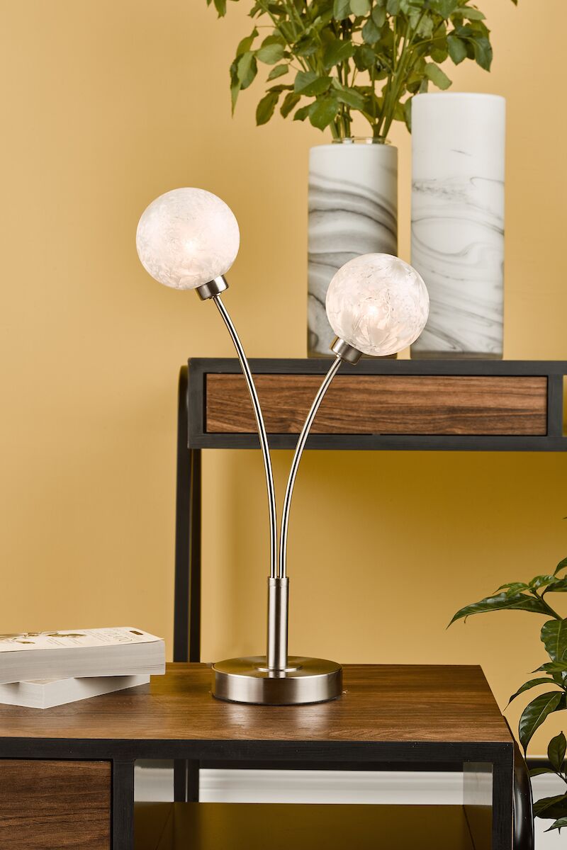Avari 2 Light Table Lamp Satin Nickel Frosted Glass<br>Satin Nickel - Image 5