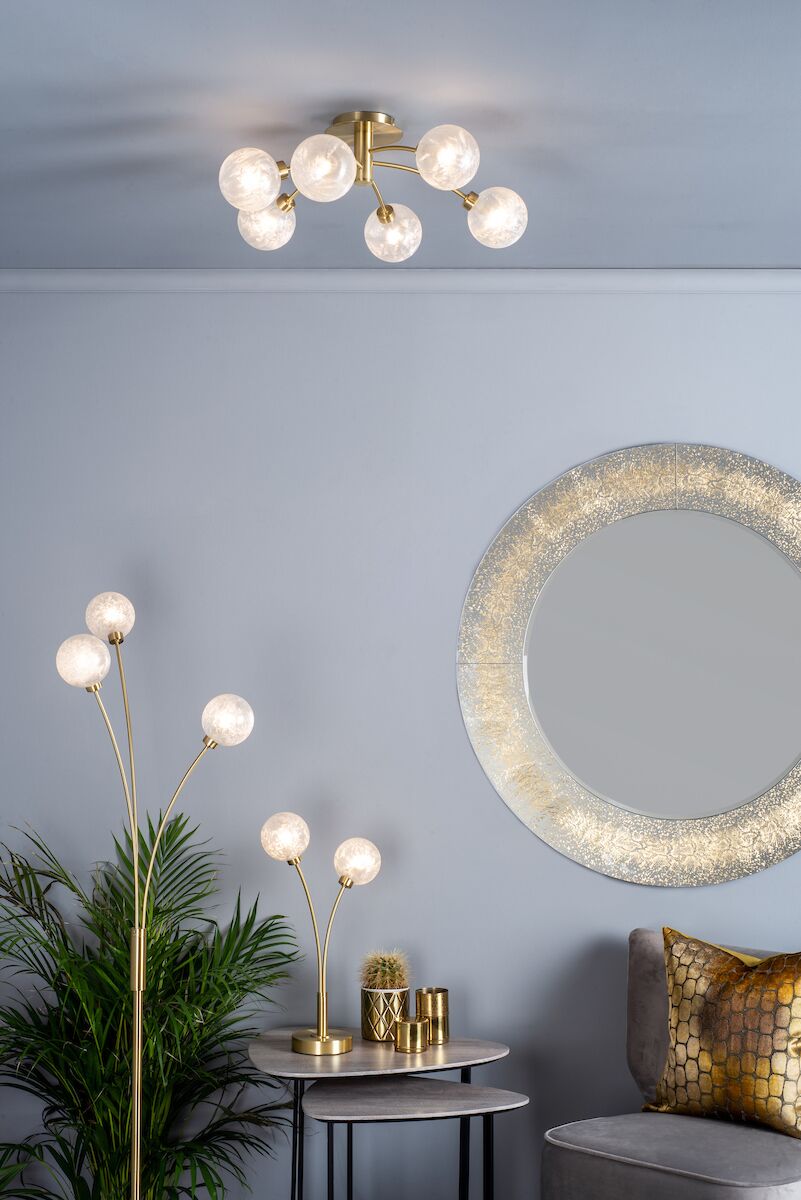 Avari 6 Light Semi Flush Satin Brass And Clear Frosted Glass<br>Satin Brass - Image 4