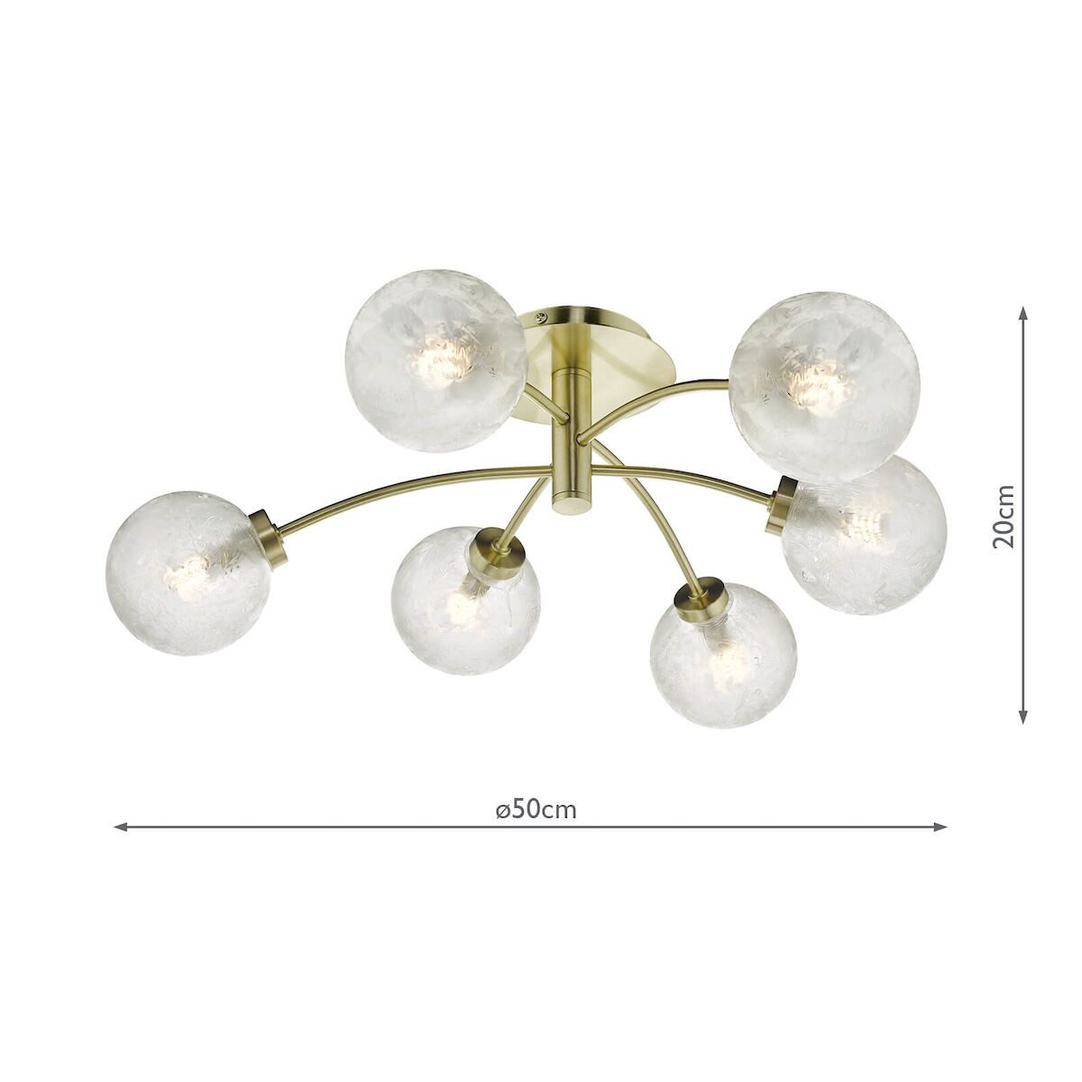 Avari 6 Light Semi Flush Satin Brass And Clear Frosted Glass<br>Satin Brass - Image 5