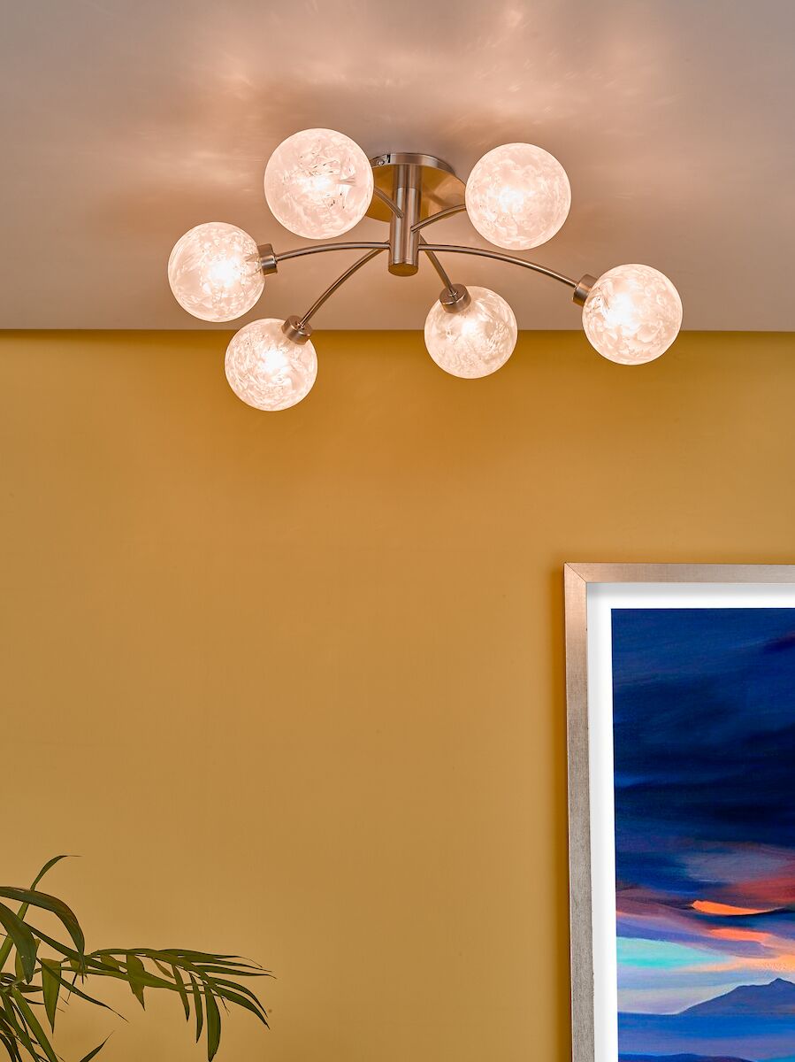 Avari 6 Light Semi Flush Satin Nickel Frosted Glass<br>Satin Nickel - Image 6