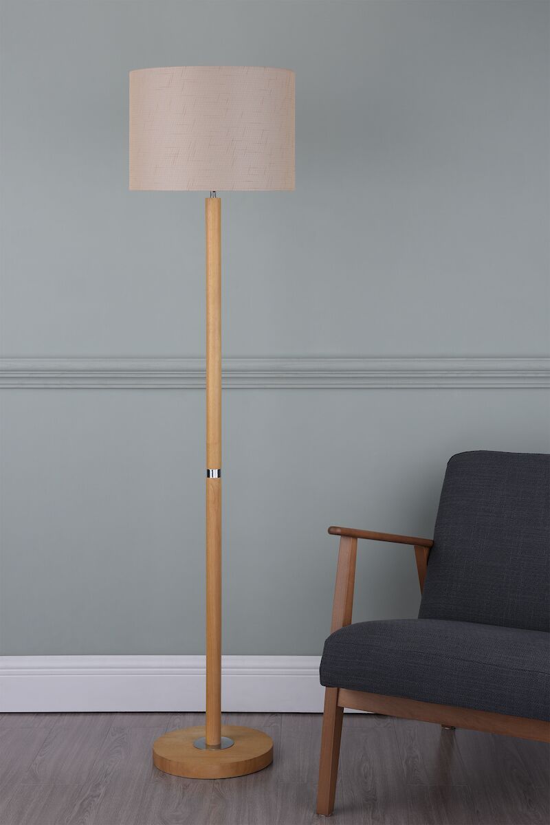 Avenue Floor Lamp Light Wood Polished Chrome With Shade <br>Light Wood - Image 3