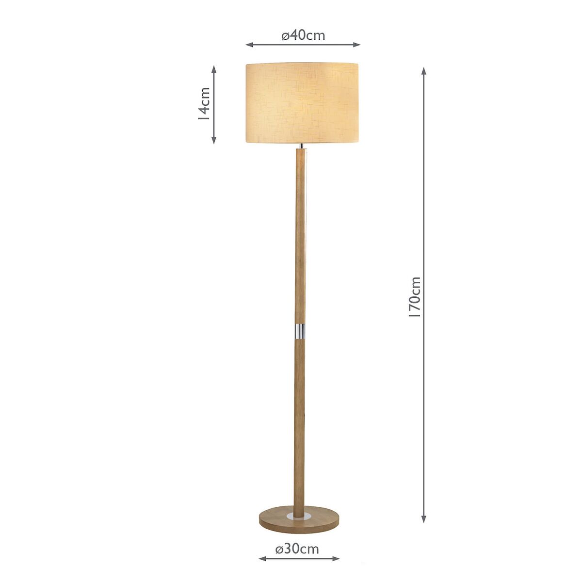 Avenue Floor Lamp Light Wood Polished Chrome With Shade <br>Light Wood - Image 2