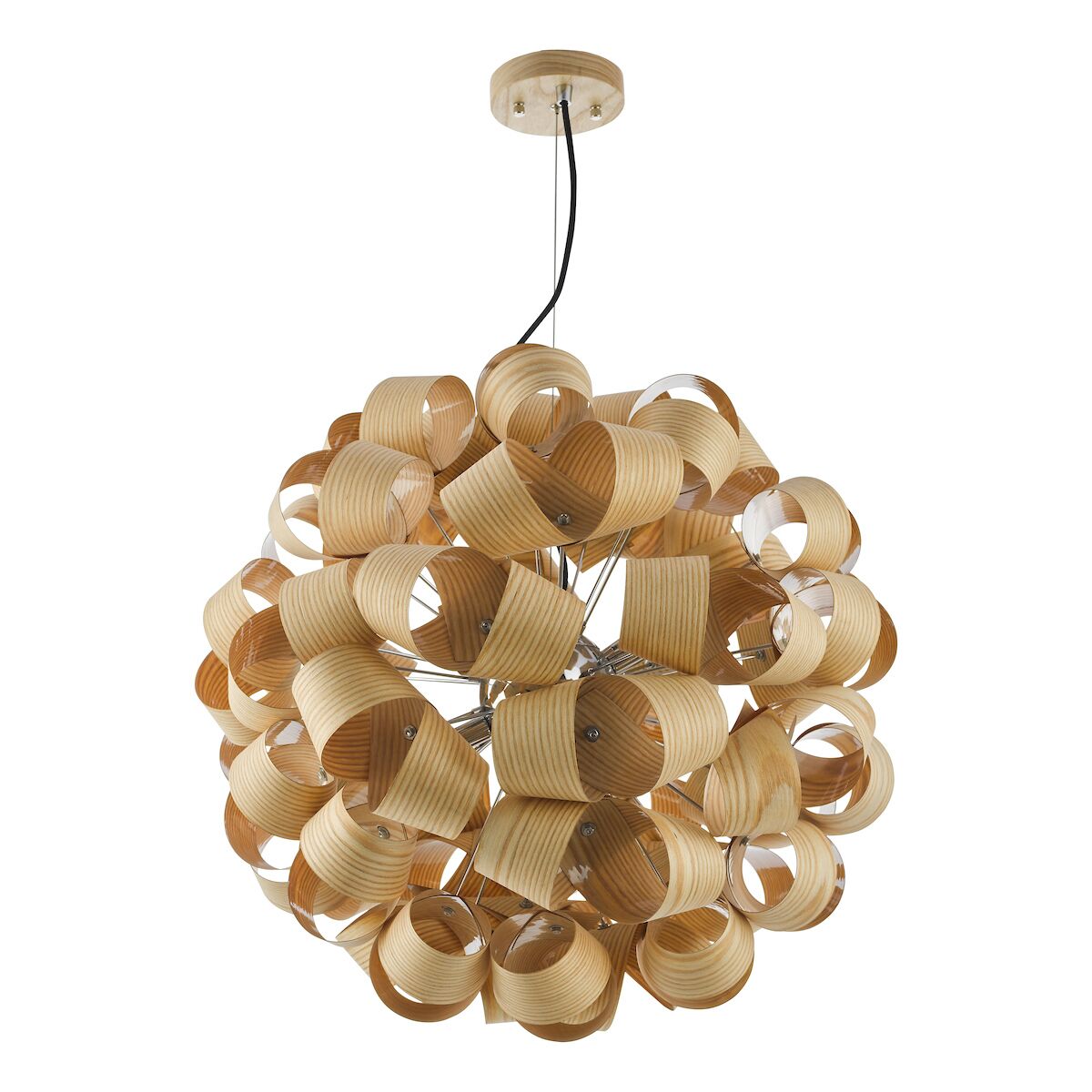 Ayna 6 Light Single Pendant Real Ash Veneer Satin Nickel<br> - Image 2
