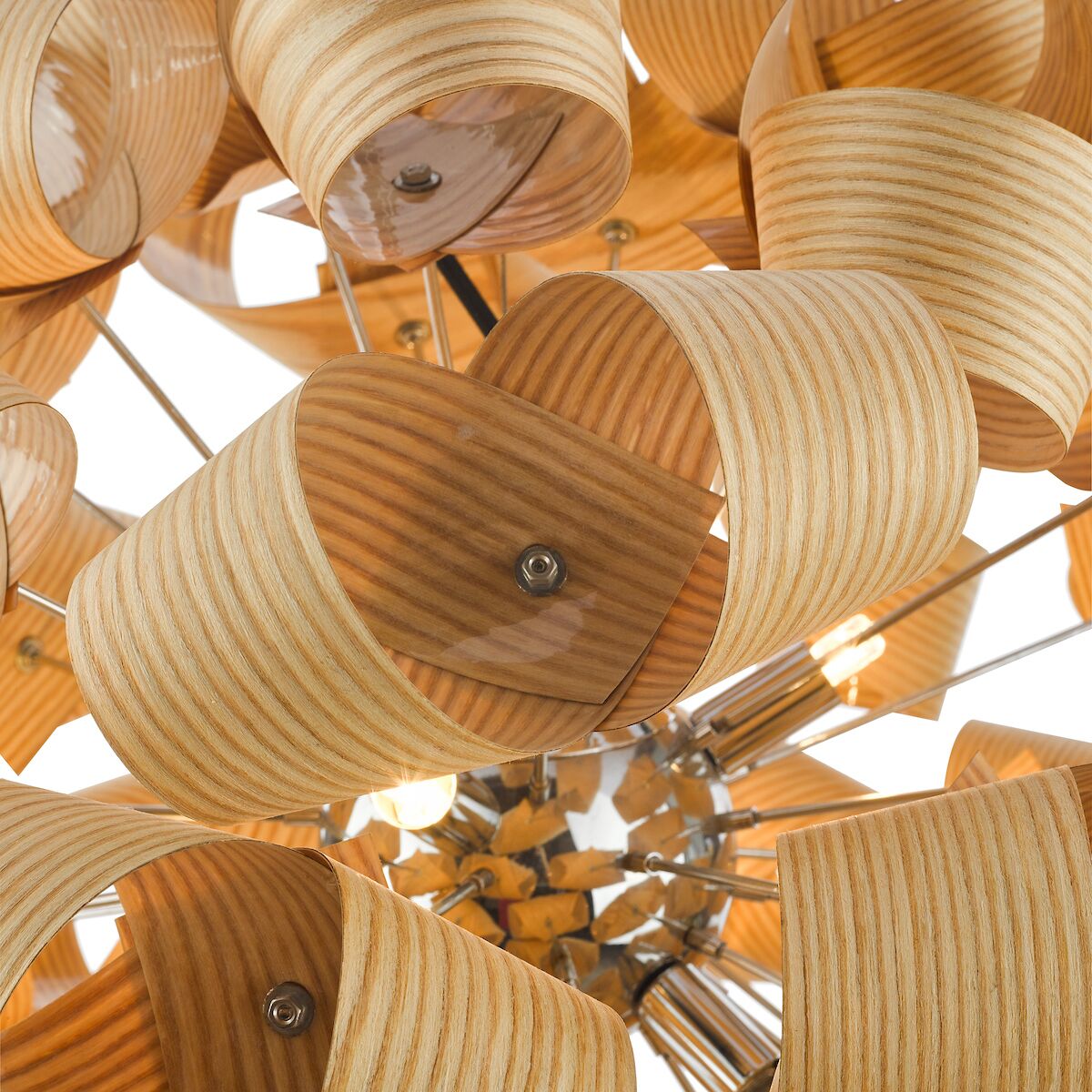 Ayna 6 Light Single Pendant Real Ash Veneer Satin Nickel<br> - Image 4