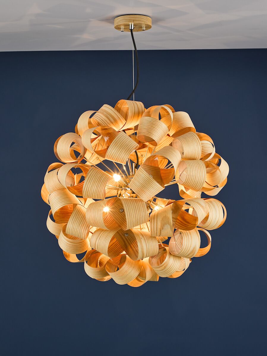 Ayna 6 Light Single Pendant Real Ash Veneer Satin Nickel<br> - Image 6