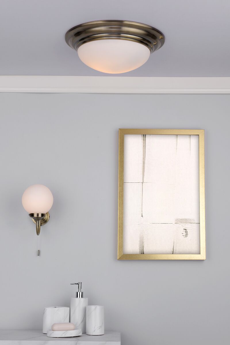 Barclay Large Bathroom Flush Antique Brass Opal Glass IP44<br>Antique Brass - Image 5