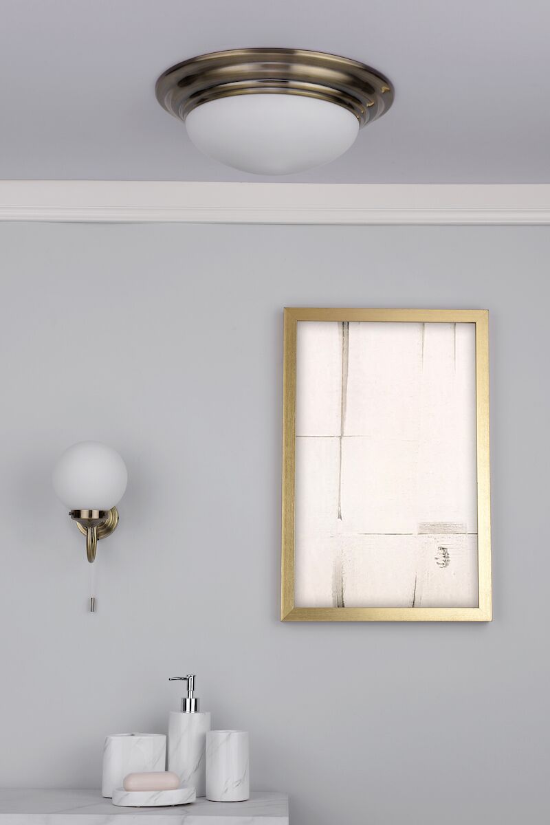 Barclay Large Bathroom Flush Antique Brass Opal Glass IP44<br>Antique Brass - Image 6