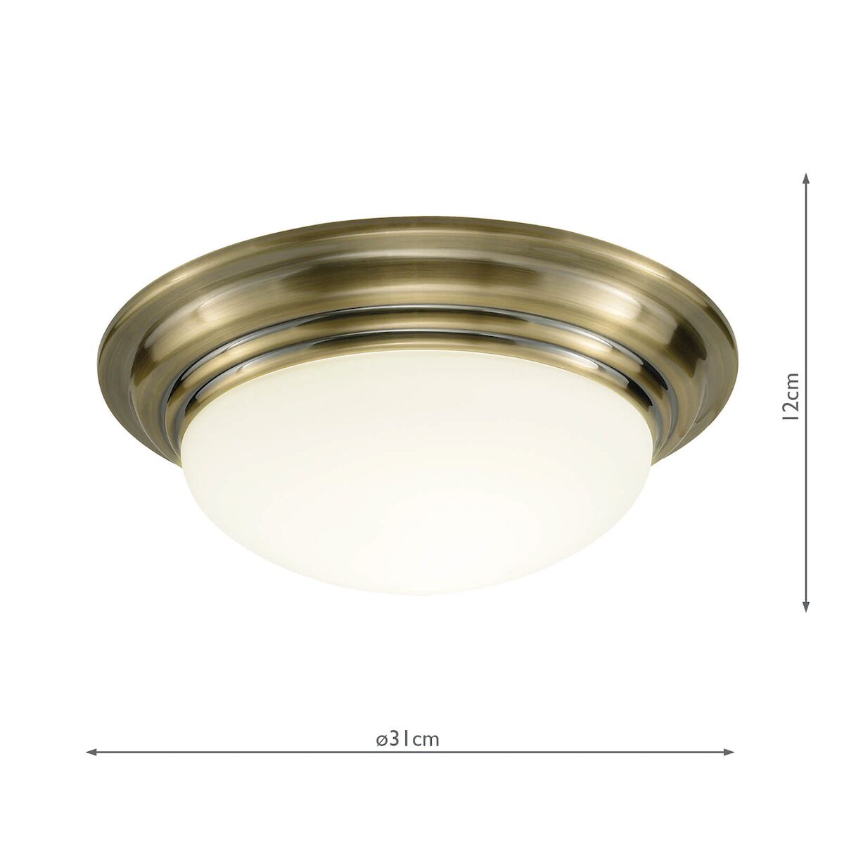 Barclay Small Bathroom Flush Antique Brass Opal Glass IP44<br>Antique Brass - Image 2