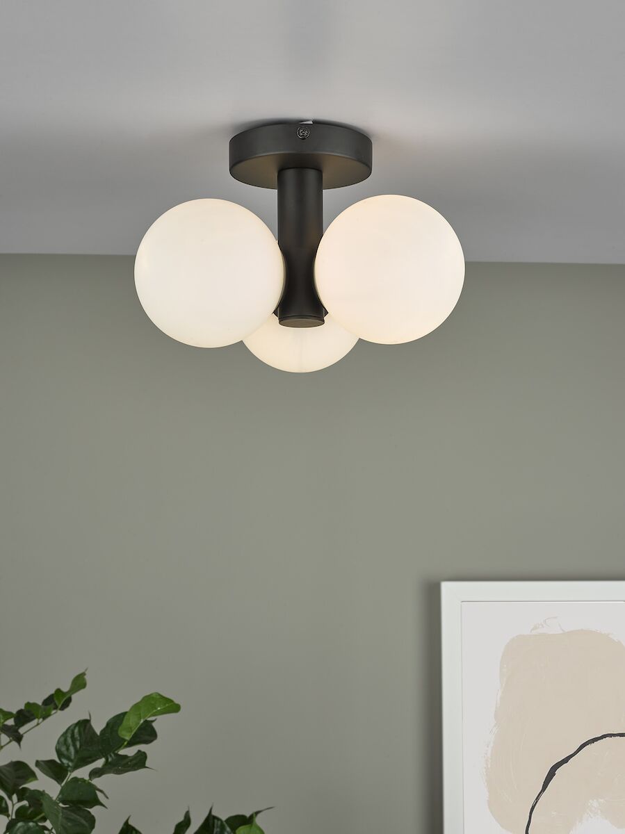 Blake Bathroom 3 Light Semi Flush Matt Black Opal Glass<br>Matt Black - Image 4
