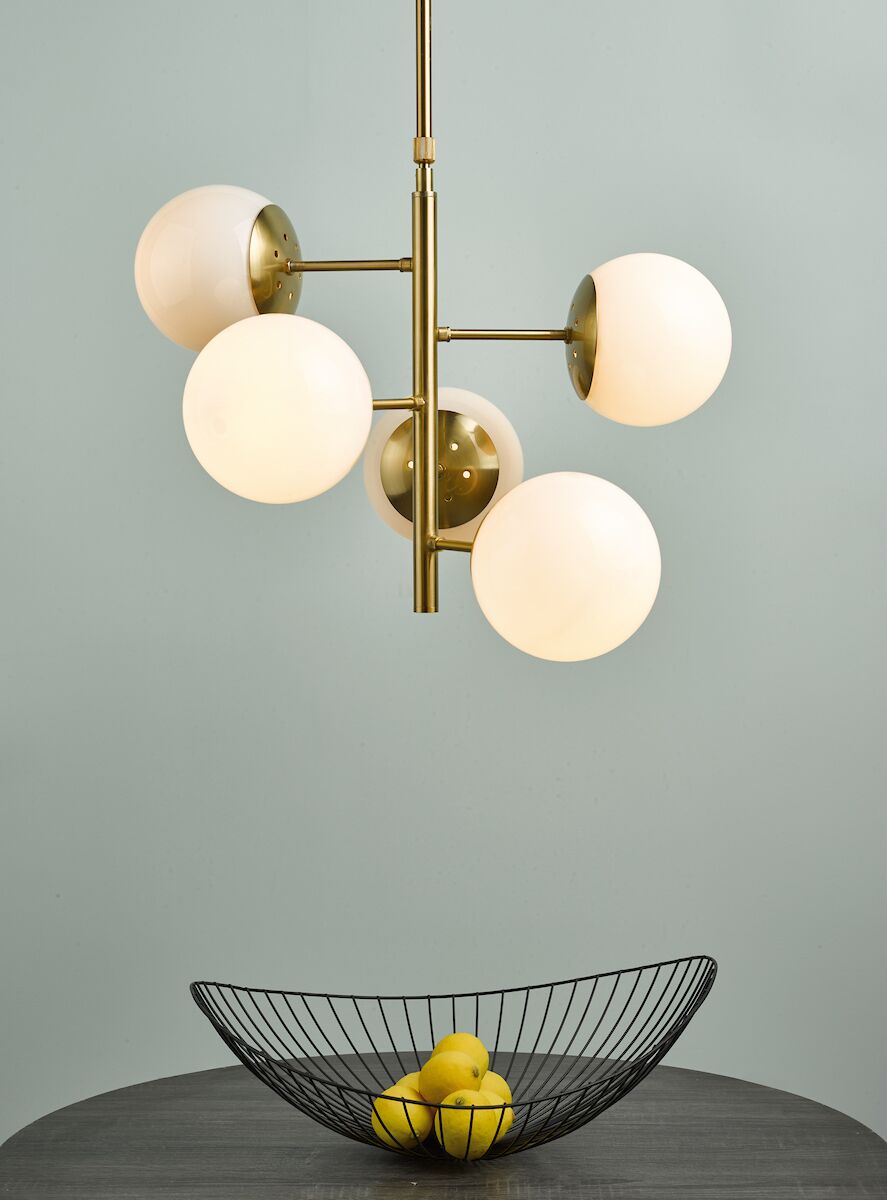 Bombazine 5 Light Pendant Natural Brass & Opal Glass<br>Natural Solid Brass - Image 5