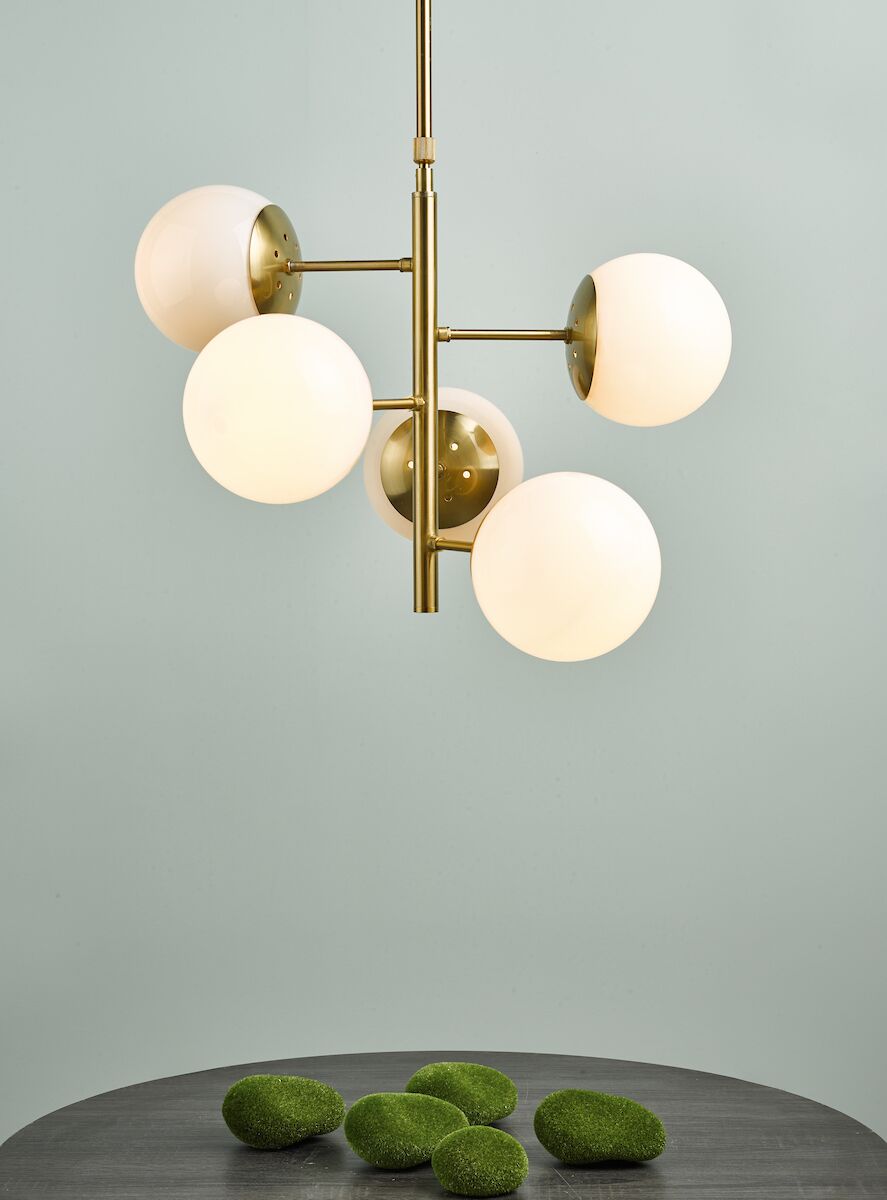 Bombazine 5 Light Pendant Natural Brass & Opal Glass<br>Natural Solid Brass - Image 6