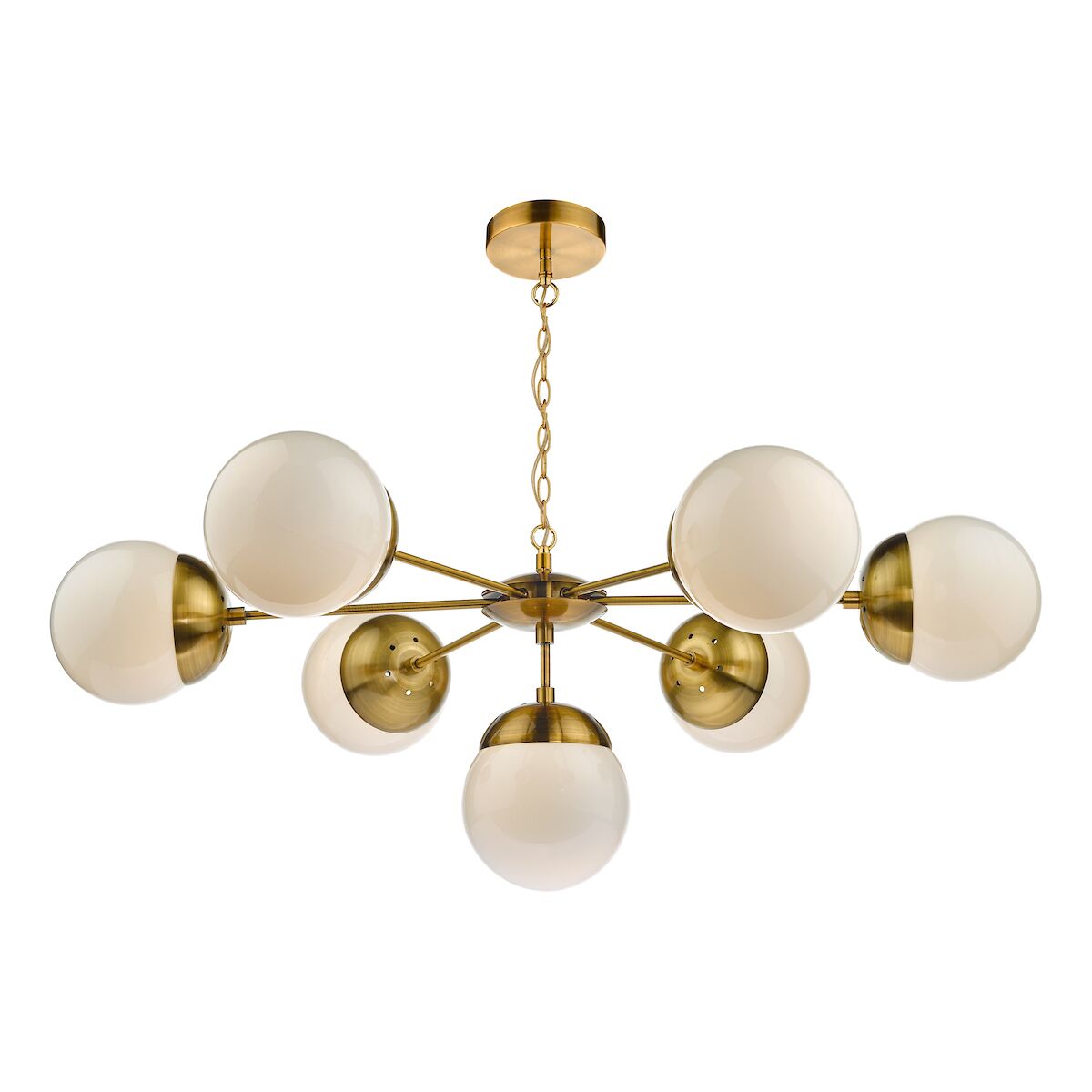 Bombazine 7 Light Pendant Natural Brass & White Opal Glass<br>Natural Solid Brass