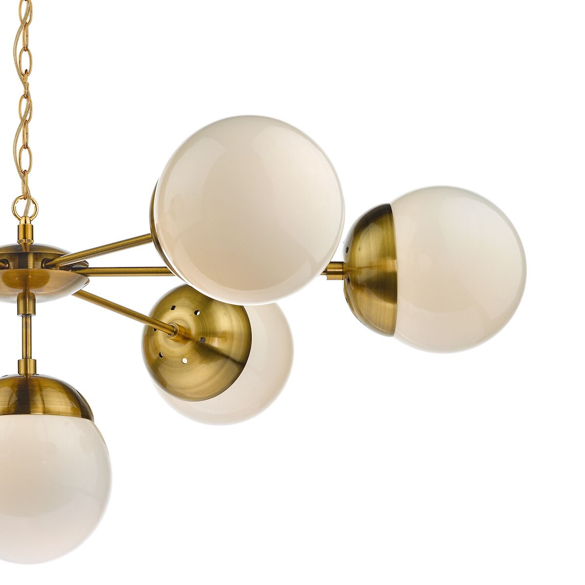 Bombazine 7 Light Pendant Natural Brass & White Opal Glass<br>Natural Solid Brass - Image 4