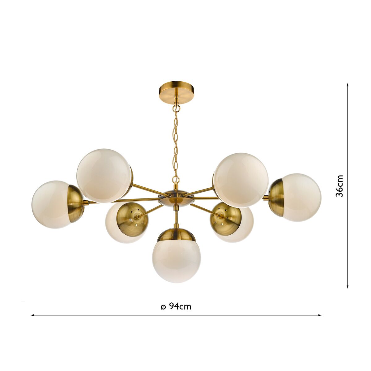 Bombazine 7 Light Pendant Natural Brass & White Opal Glass<br>Natural Solid Brass - Image 6
