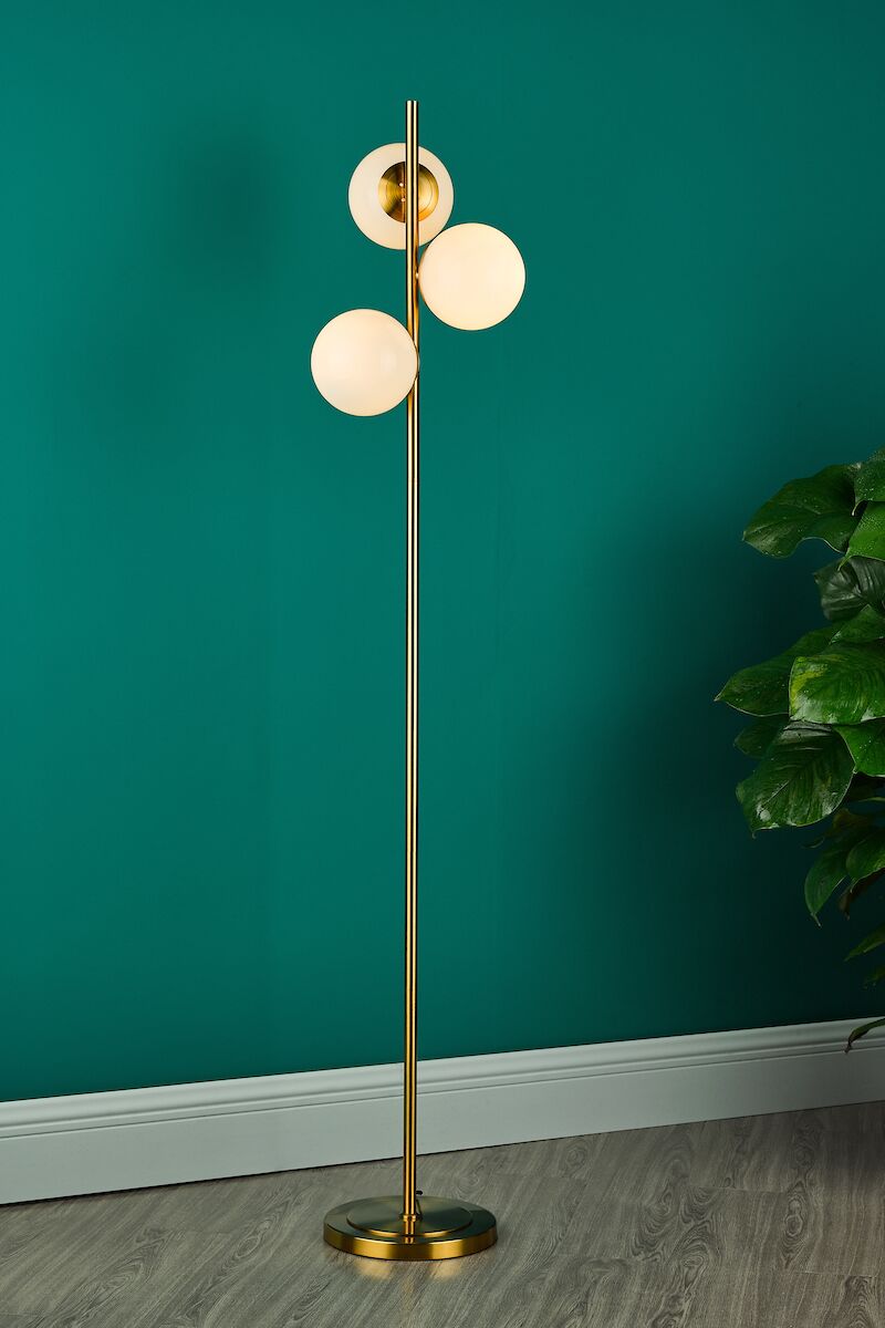 Bombazine 3 Light Floor Lamp Natural Brass Opal Glass<br>Natural Solid Brass - Image 4