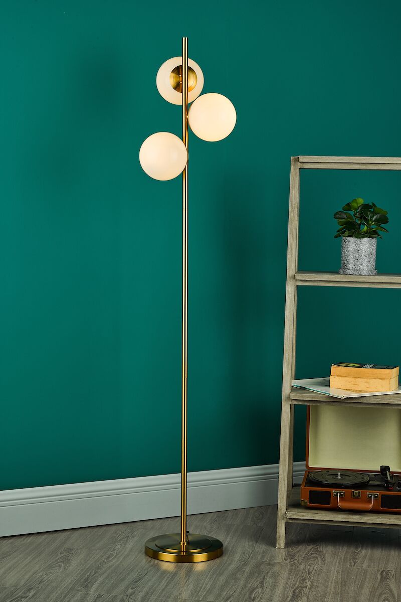 Bombazine 3 Light Floor Lamp Natural Brass Opal Glass<br>Natural Solid Brass - Image 5