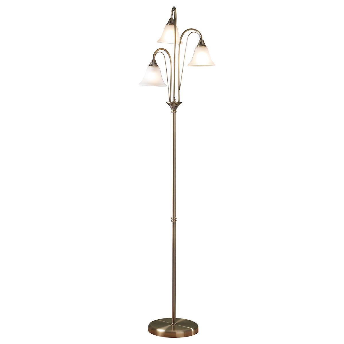Boston 3 Light Floor Lamp Antique Brass Opaque Glass<br>Antique Brass