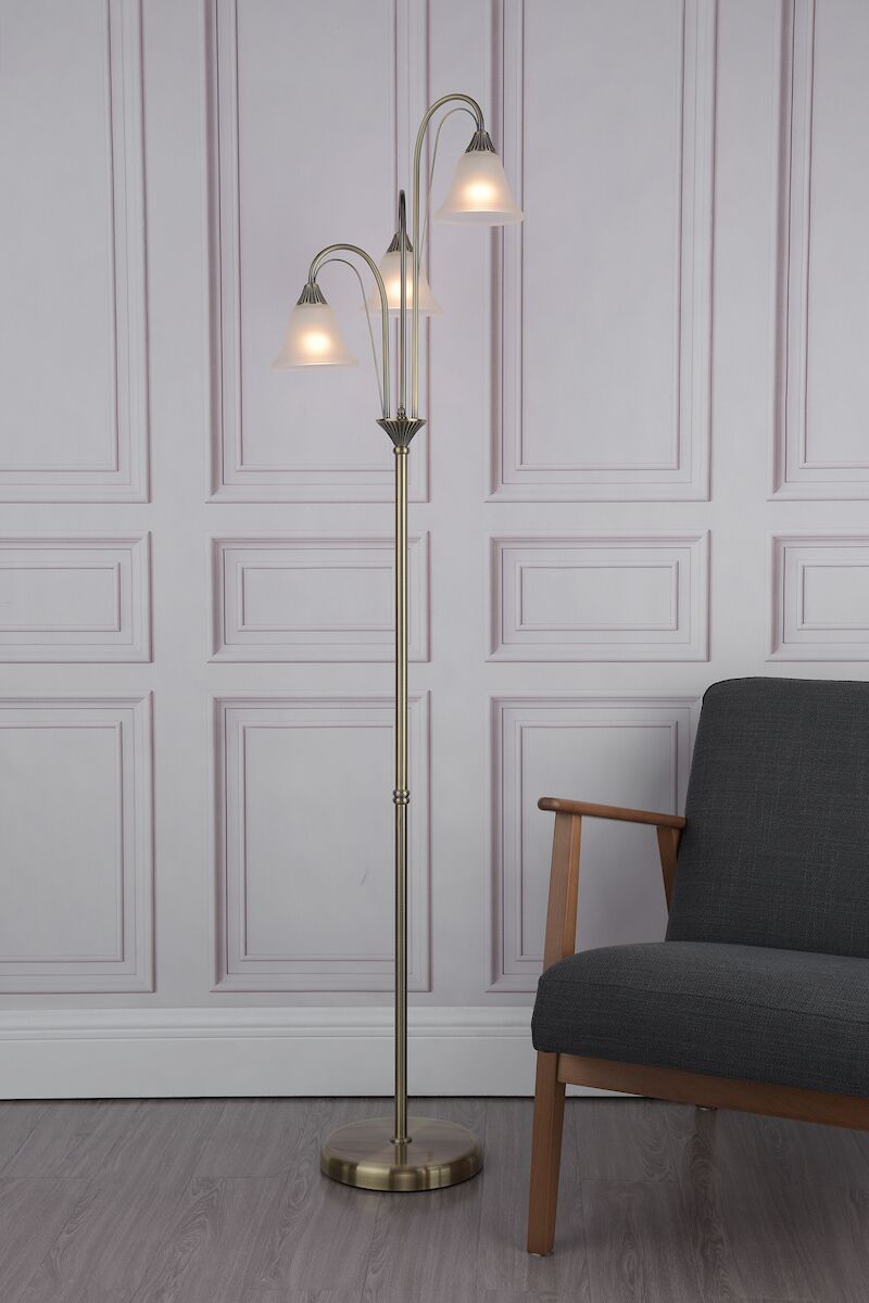 Boston 3 Light Floor Lamp Antique Brass Opaque Glass<br>Antique Brass - Image 4