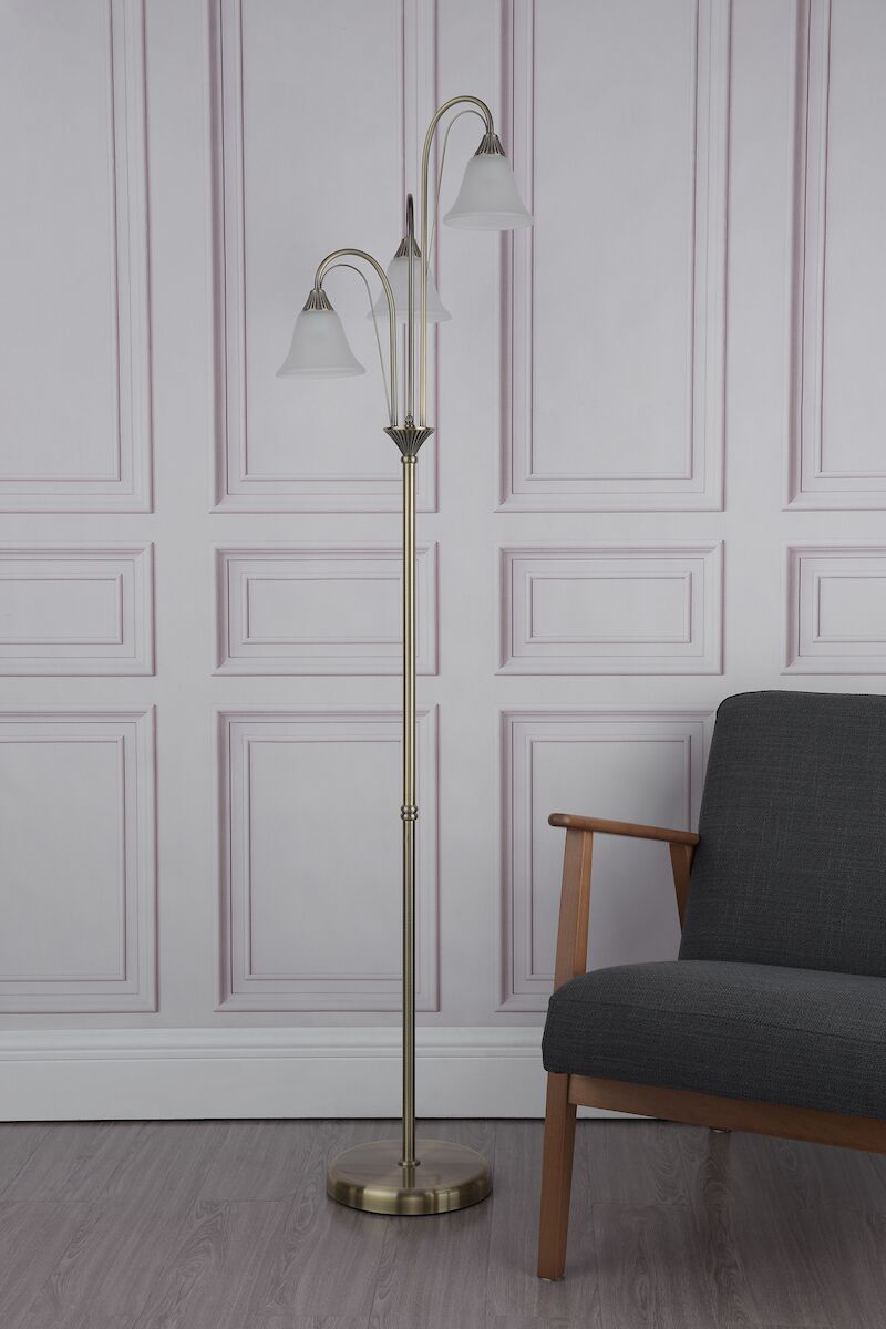 Boston 3 Light Floor Lamp Antique Brass Opaque Glass<br>Antique Brass - Image 5