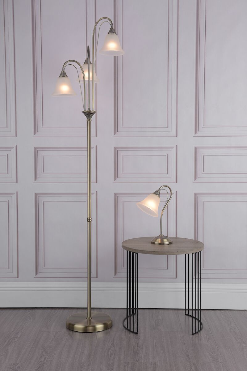 Boston 3 Light Floor Lamp Antique Brass Opaque Glass<br>Antique Brass - Image 6