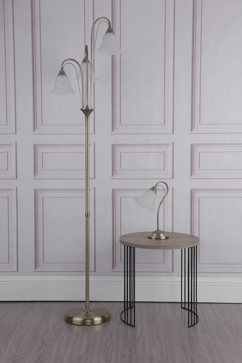 Boston 3 Light Floor Lamp Antique Brass Opaque Glass<br>Antique Brass - Image 7