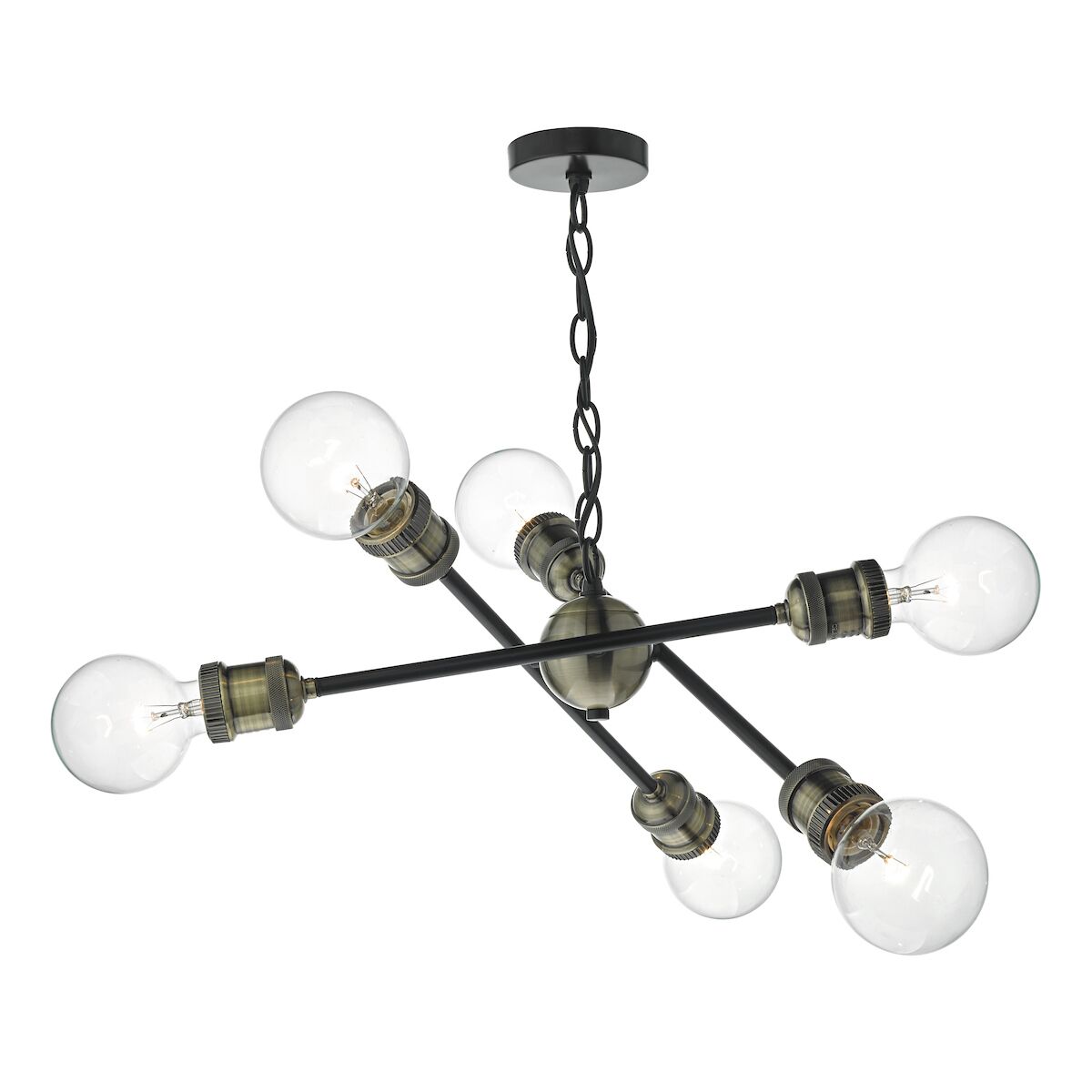 Brigade 6 Light Pendant Black & Antique Brass<br>Matt Black