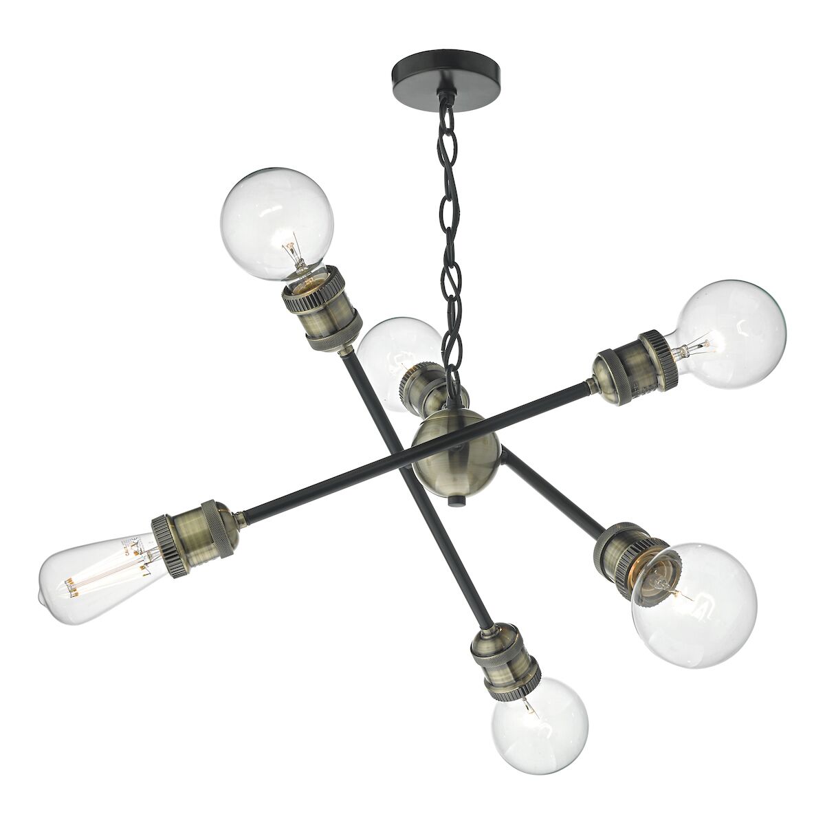 Brigade 6 Light Pendant Black & Antique Brass<br>Matt Black - Image 3