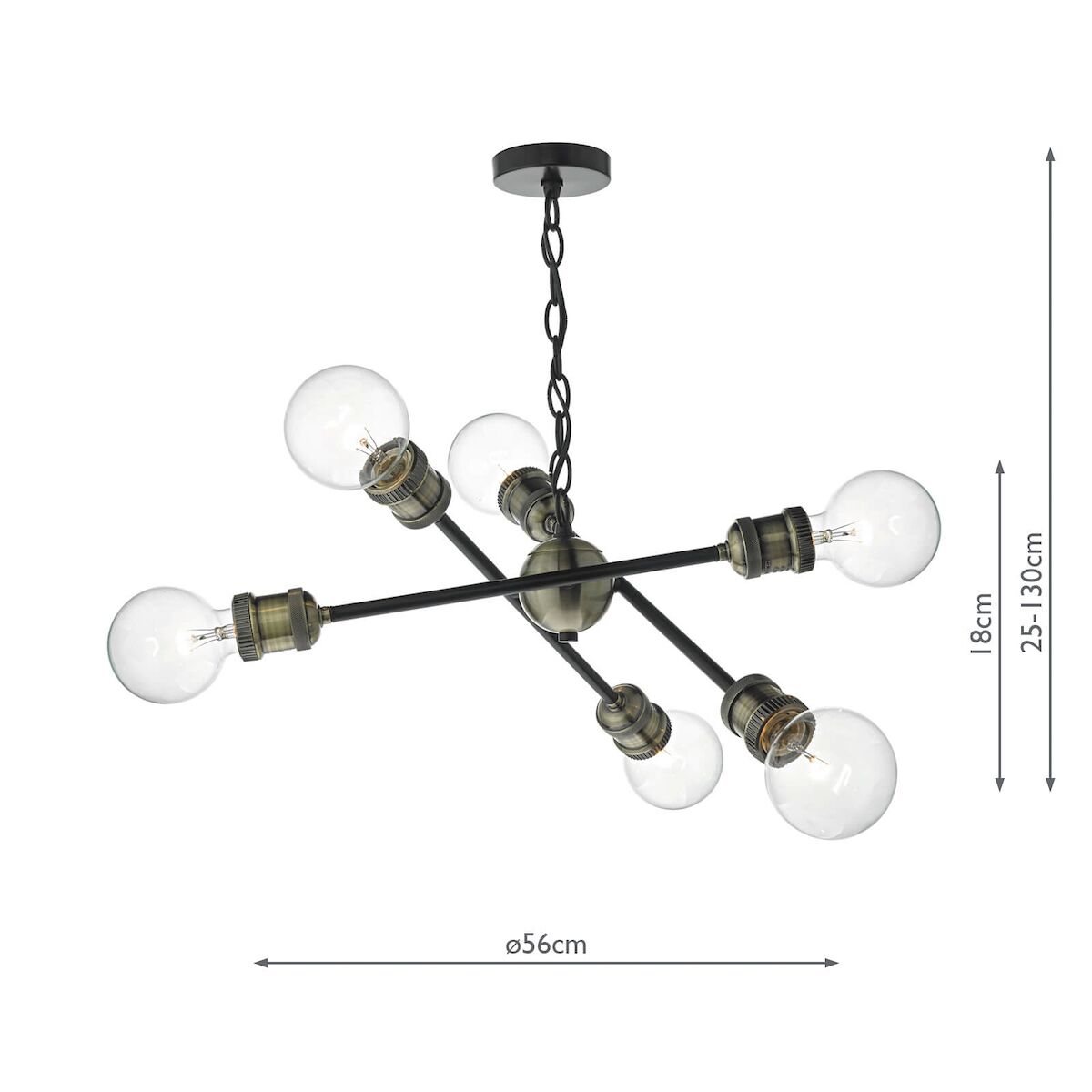 Brigade 6 Light Pendant Black & Antique Brass<br>Matt Black - Image 4