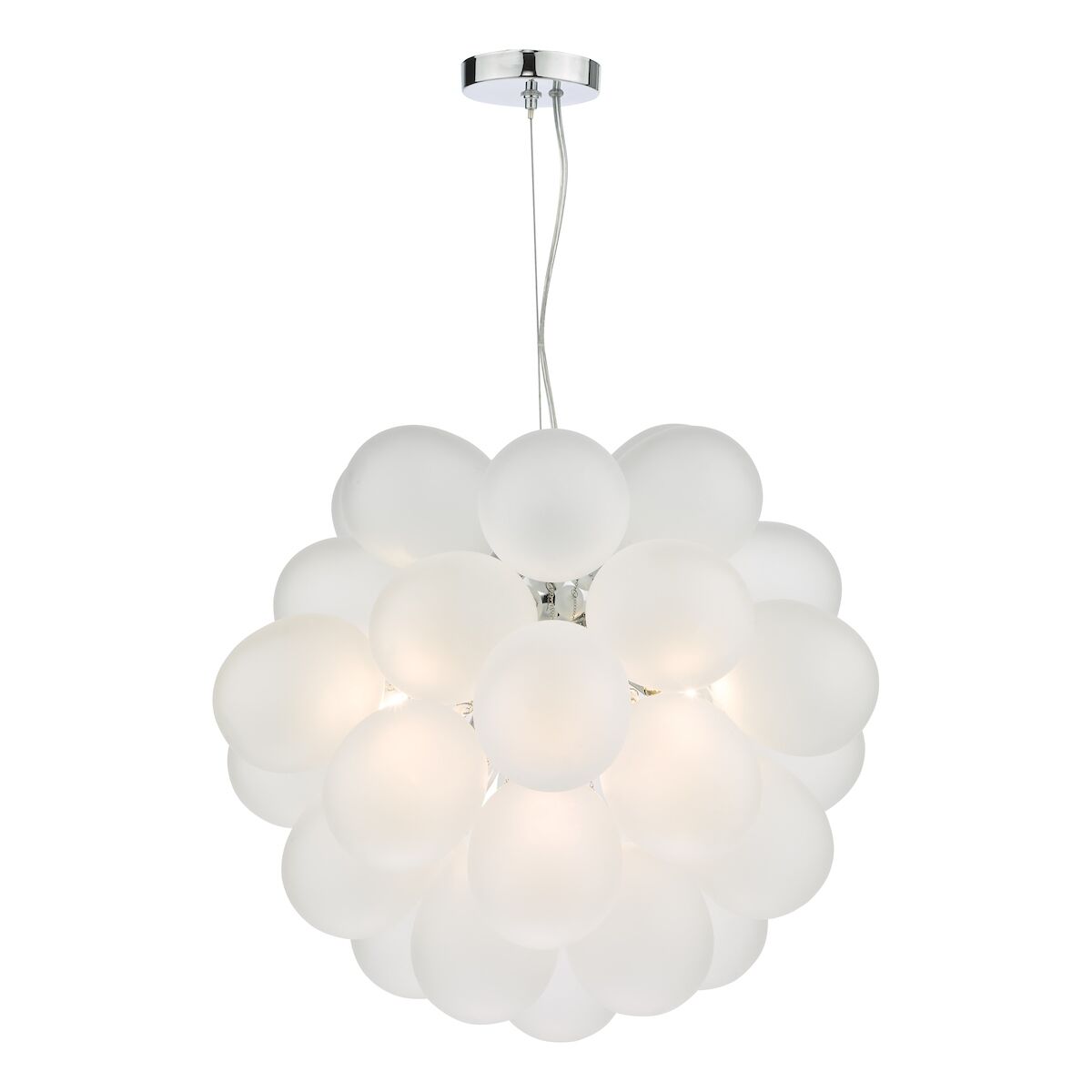 Bubbles 6 Light Pendant Polished Chrome Frosted Glass<br>White Frosted Glass