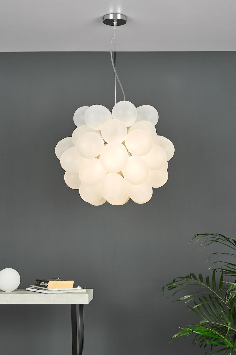 Bubbles 6 Light Pendant Polished Chrome Frosted Glass<br>White Frosted Glass - Image 5
