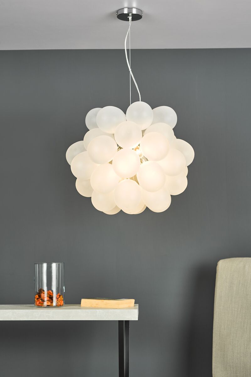 Bubbles 6 Light Pendant Polished Chrome Frosted Glass<br>White Frosted Glass - Image 6