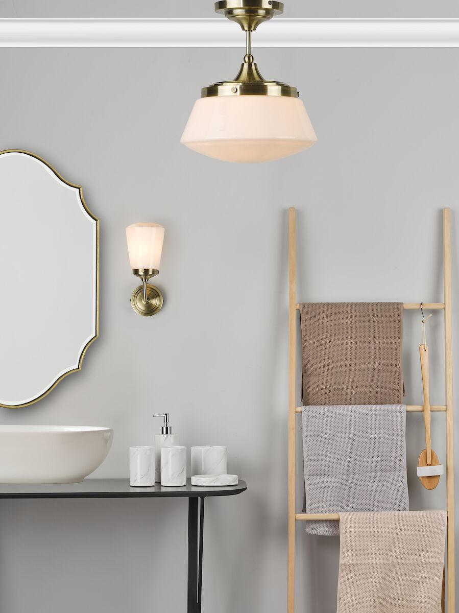 Caden Bathroom Semi Flush Antique Brass Opal Glass IP44<br>Antique Brass - Image 6