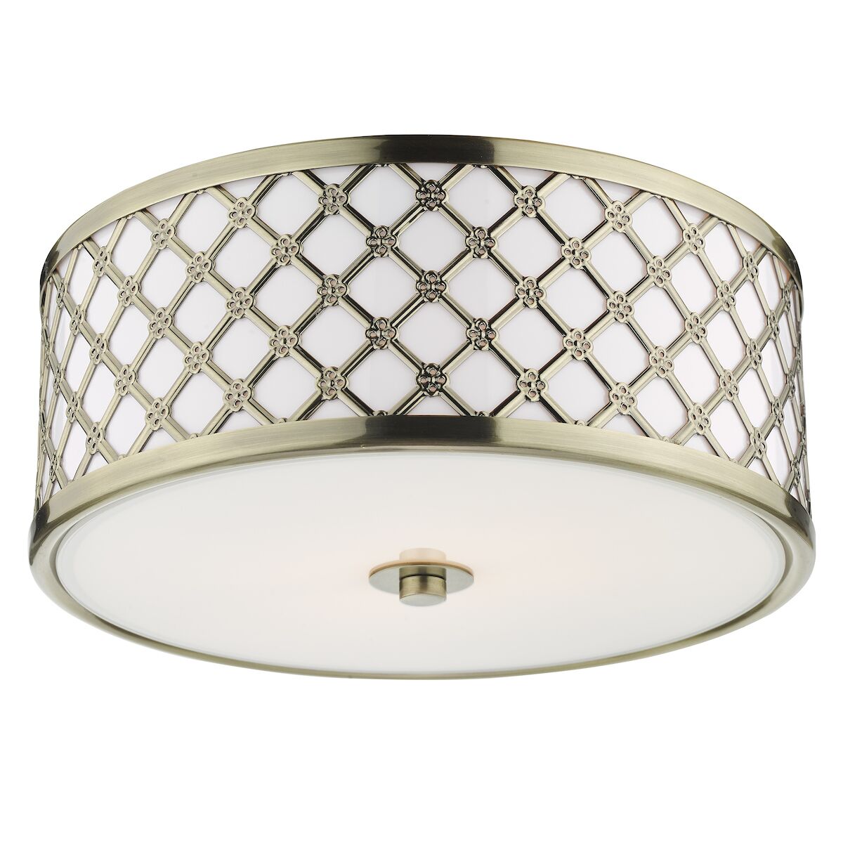 Civic Small 2 Light Flush Antique Brass Frosted Glass<br>Antique Brass