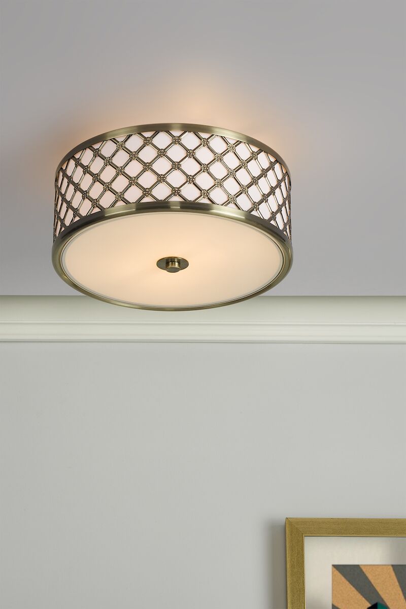 Civic Small 2 Light Flush Antique Brass Frosted Glass<br>Antique Brass - Image 4