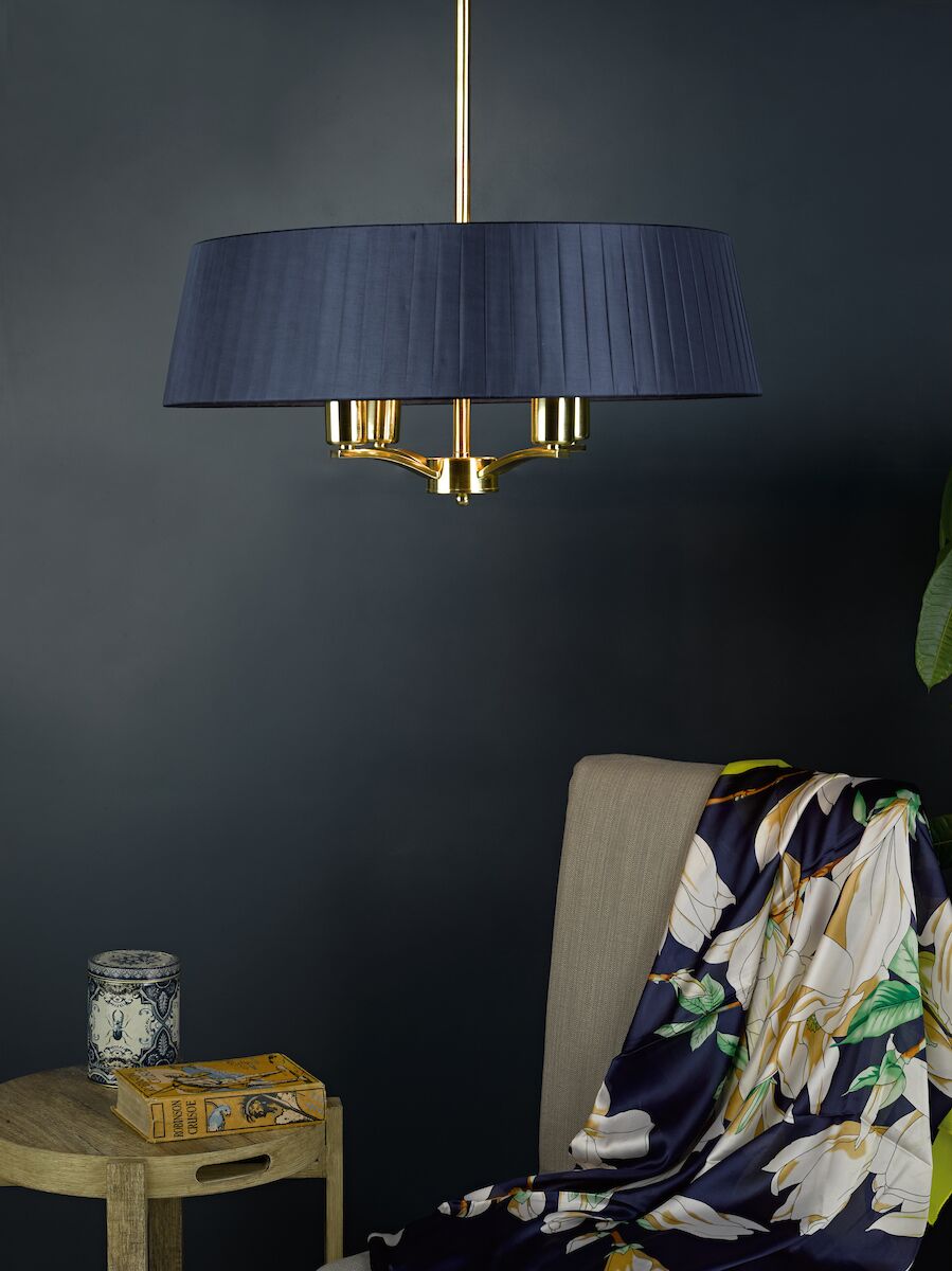 Cristin 4 Light Pendant Satin Brass With Navy Shade<br>Satin Brass - Image 4