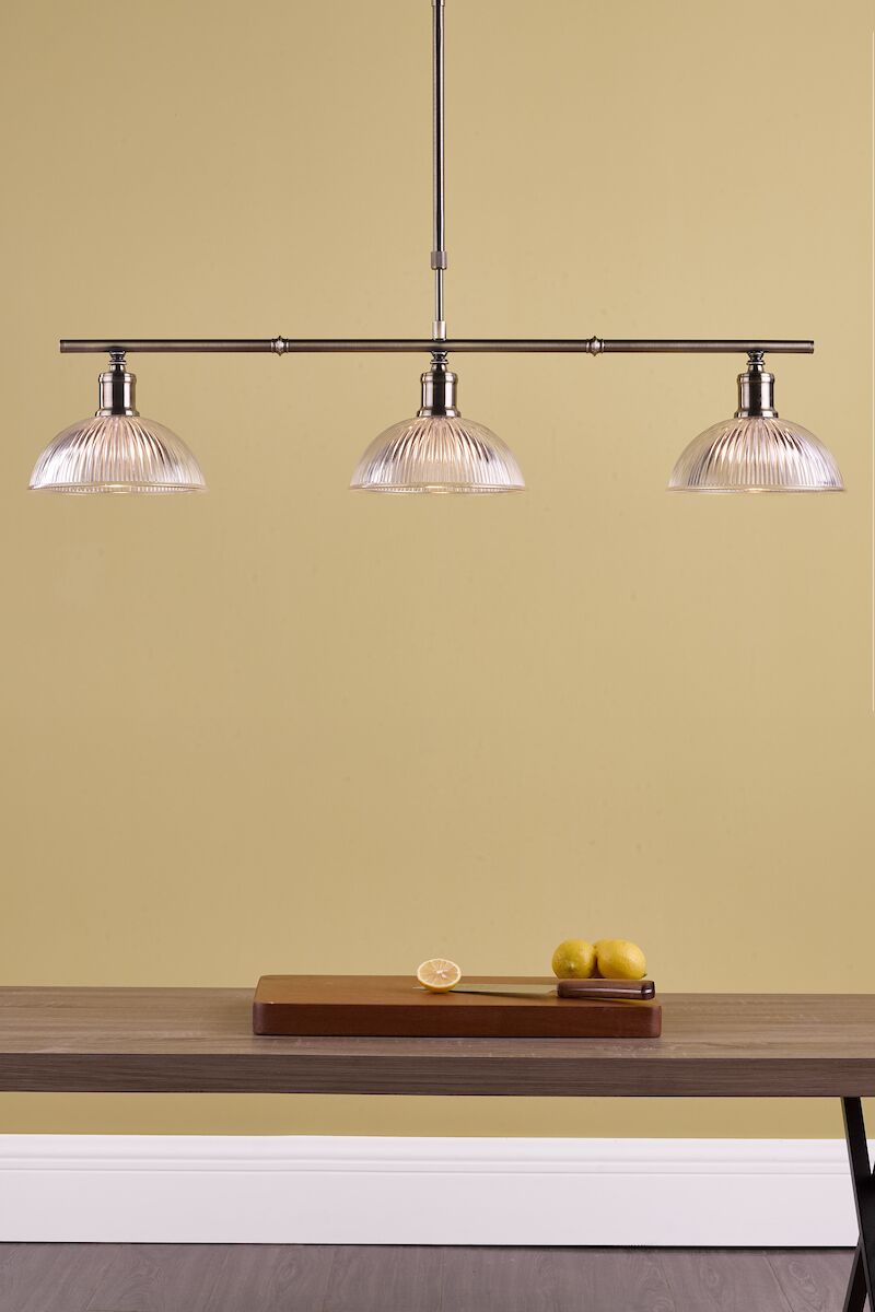 Dara 3 Light Bar Pendant Antique Brass & Glass<br>Antique Brass - Image 7