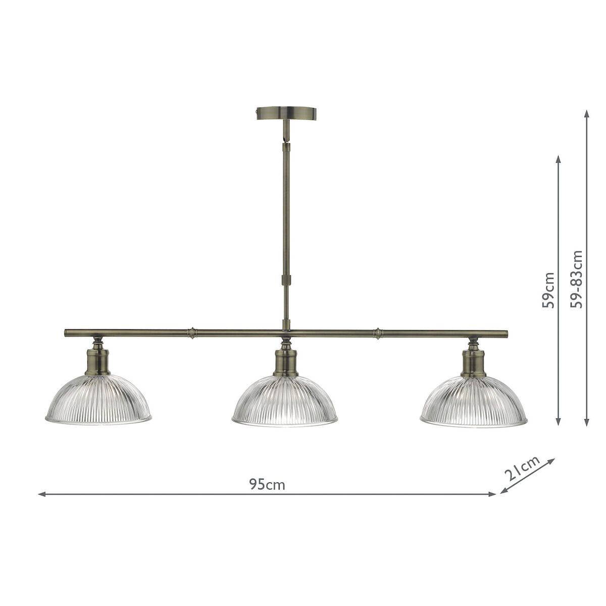 Dara 3 Light Bar Pendant Antique Brass & Glass<br>Antique Brass - Image 9
