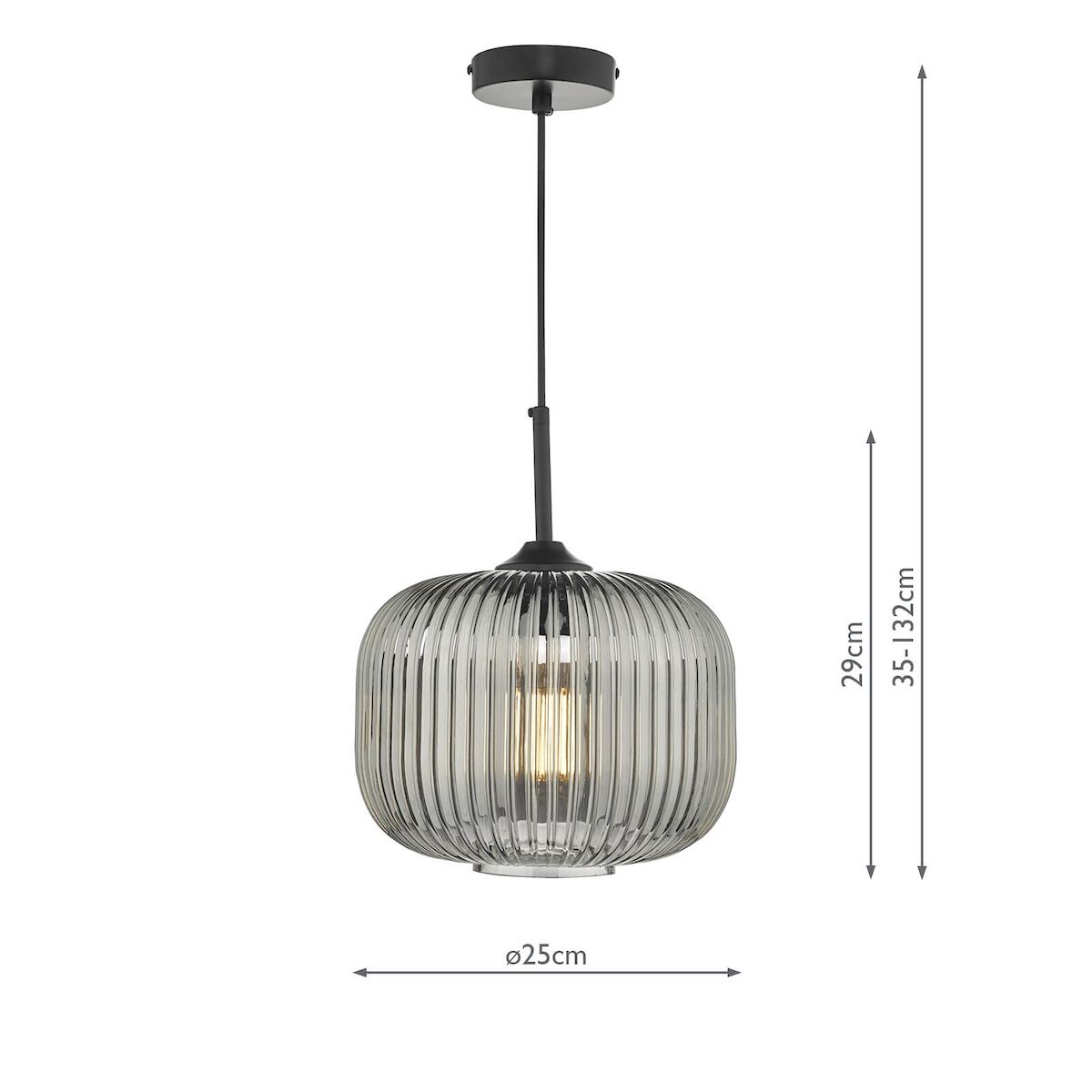 Demarius 1 Light Pendant Black and Smoked Glass<br>Smoked Glass - Image 7