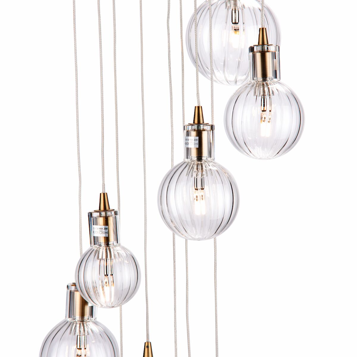 Dita 10 Light Cluster Pendant Brass & Glass<br>Brushed Brass - Image 3