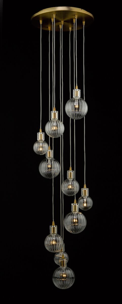 Dita 10 Light Cluster Pendant Brass & Glass<br>Brushed Brass - Image 4