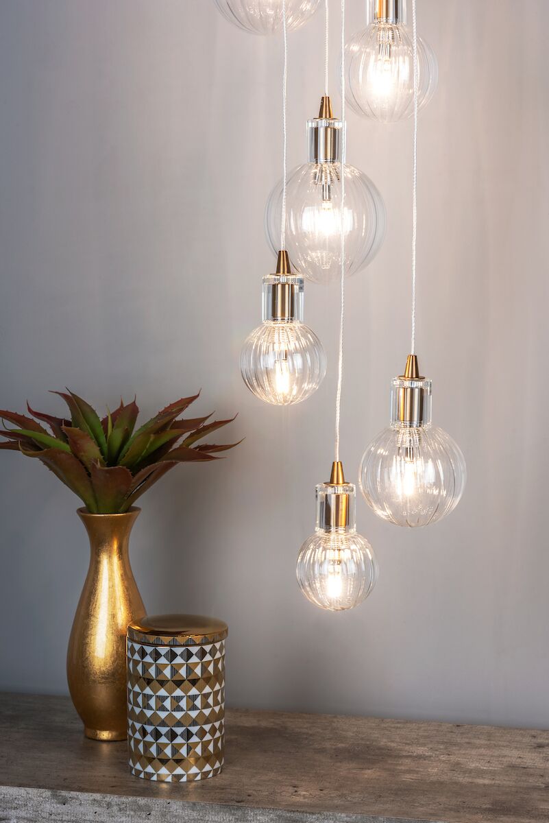 Dita 10 Light Cluster Pendant Brass & Glass<br>Brushed Brass - Image 5