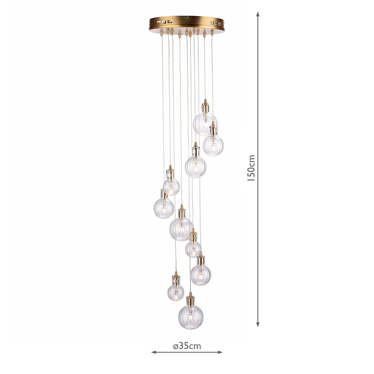 Dita 10 Light Cluster Pendant Brass & Glass<br>Brushed Brass - Image 6