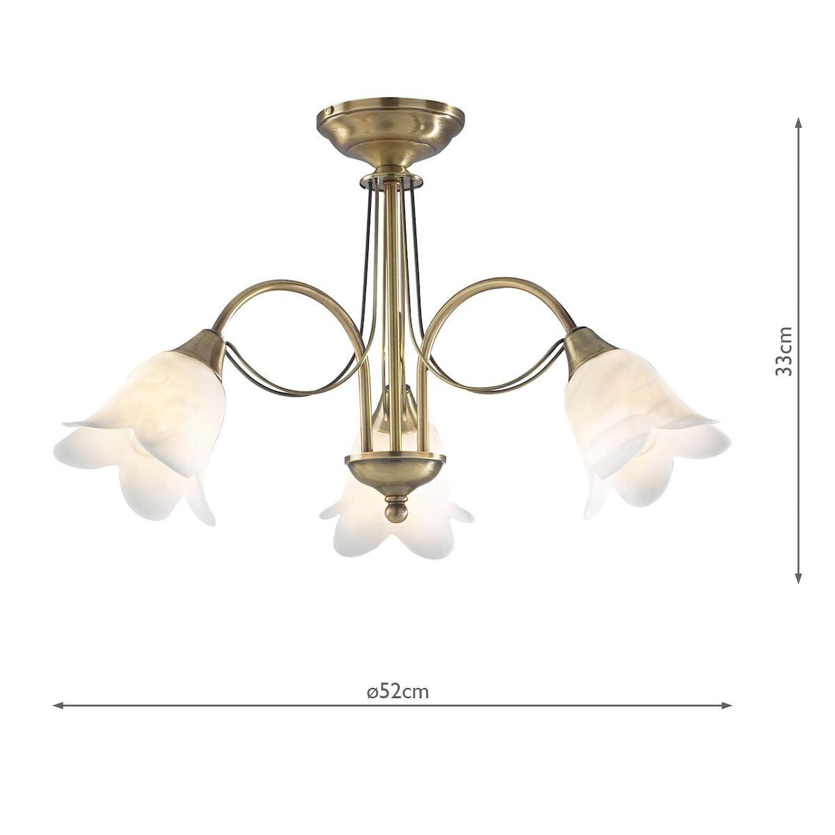 Doublet 3 Light Semi Flush Antique Brass complete with Alabaster Glass<br>Antique Brass - Image 4