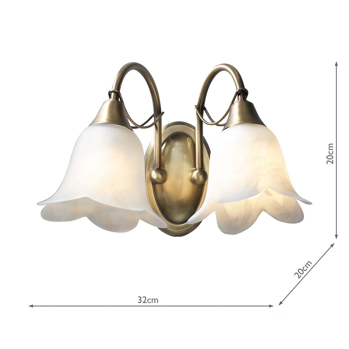 Doublet Double Wall Bracket Antique Brass complete with Alabaster Glass<br>Antique Brass - Image 4