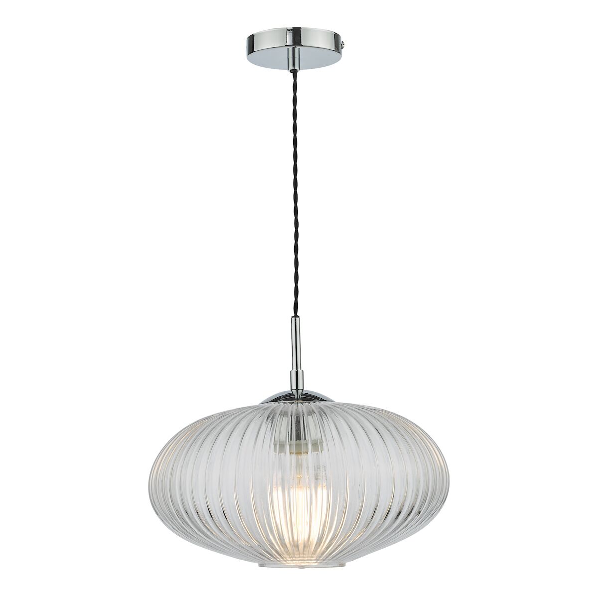 Edmond 1 Light Single Pendant Polished Chrome Ribbed Glass<br>Ribbed Glass