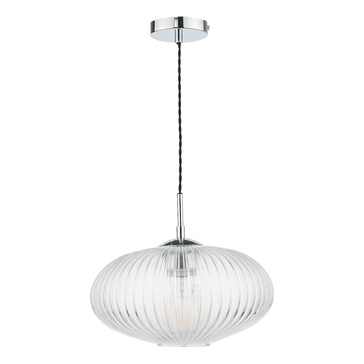 Edmond 1 Light Single Pendant Polished Chrome Ribbed Glass<br>Ribbed Glass - Image 2