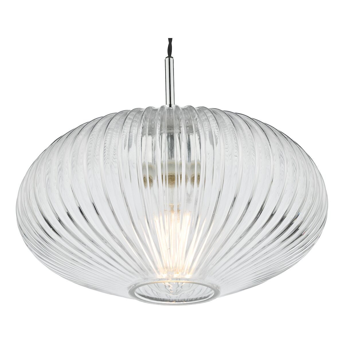 Edmond 1 Light Single Pendant Polished Chrome Ribbed Glass<br>Ribbed Glass - Image 3