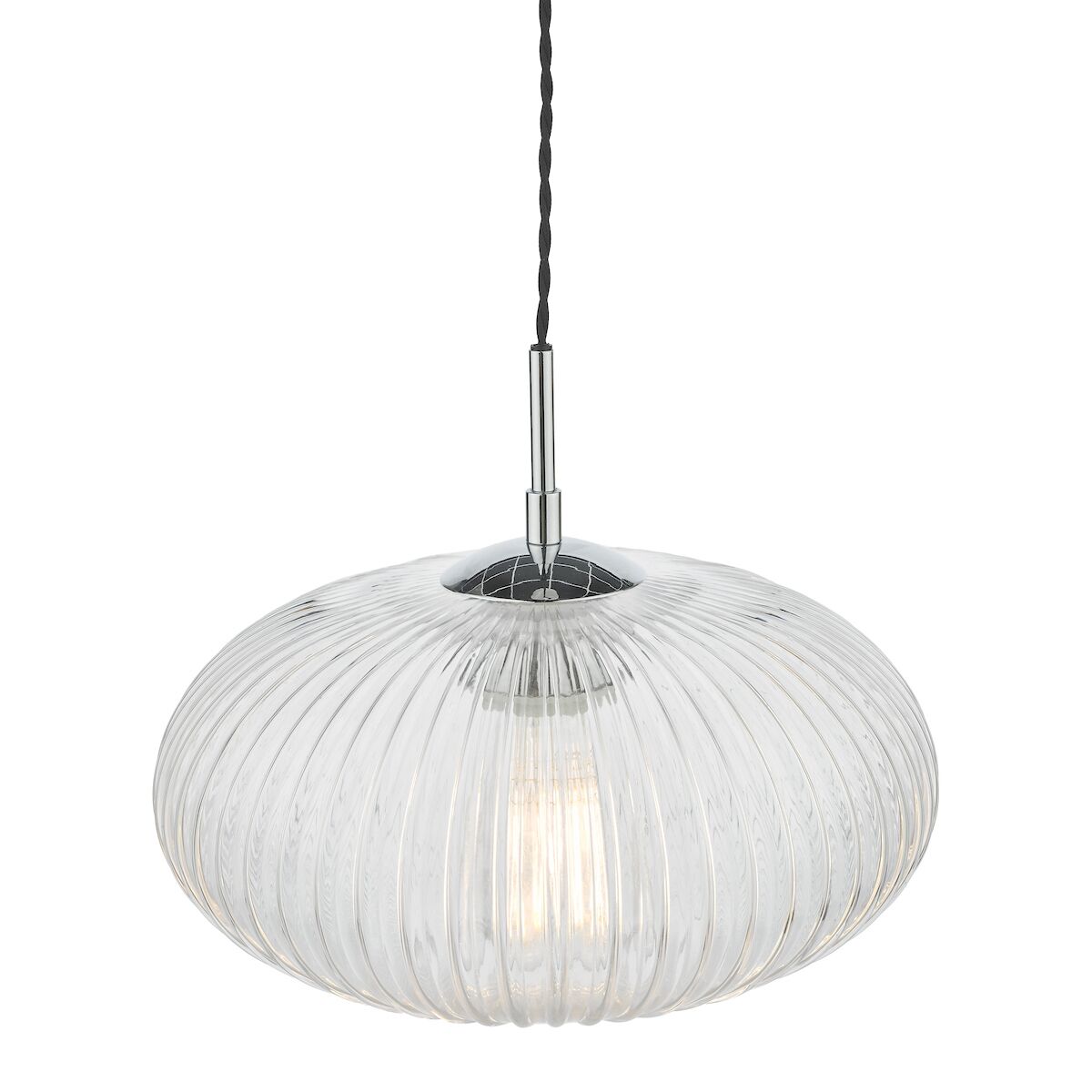 Edmond 1 Light Single Pendant Polished Chrome Ribbed Glass<br>Ribbed Glass - Image 4