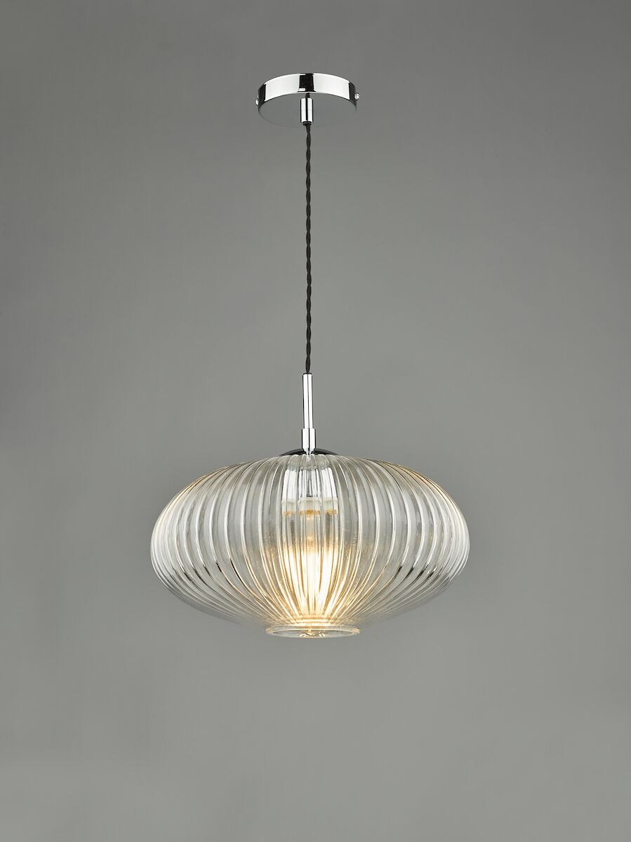Edmond 1 Light Single Pendant Polished Chrome Ribbed Glass<br>Ribbed Glass - Image 5